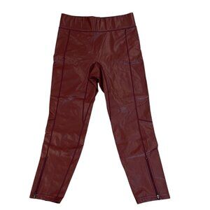 A.L.C. Women Burgundy Faux Leather Pants  With Ankle Zippers & Stretch Waist Sz